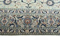 Full view of 2000s Kashan rug from Iran / Persia, 354 × 246 cm in Green tones