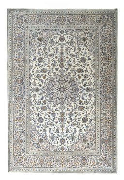 Full view of 2000s Kashan rug from Iran / Persia, 310 × 210 cm in Beige tones