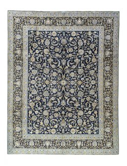 Full view of 2000s Kashan rug from Iran / Persia, 396 × 310 cm in Blue tones