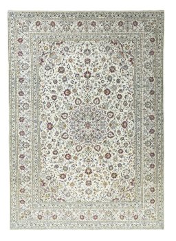 Full view of 2000s Kashan rug from Iran / Persia, 346 × 246 cm in Beige tones