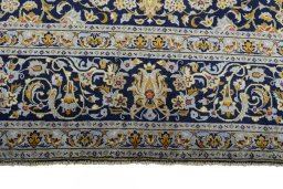 Full view of 2000s Kashan rug from Iran / Persia, 386 × 271 cm in Blue tones