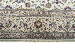 Full view of 2000s Kashan rug from Iran / Persia, 296 × 198 cm in Beige tones