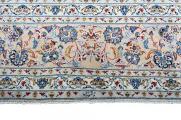 Full view of 2000s Kashan rug from Iran / Persia, 414 × 295 cm in Beige tones