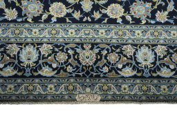 Full view of 2000s Kashan rug from Iran / Persia, 393 × 294 cm in Blue tones