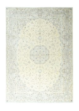 Full view of New Kashan rug from Iran / Persia, 352 × 250 cm in Beige tones