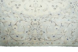 Full view of New Kashan rug from Iran / Persia, 352 × 250 cm in Beige tones