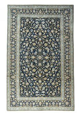 Full view of 2000s Kashan rug from Iran / Persia, 400 × 253 cm in Blue tones