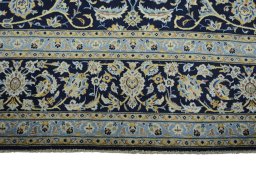 Full view of 2000s Kashan rug from Iran / Persia, 400 × 253 cm in Blue tones