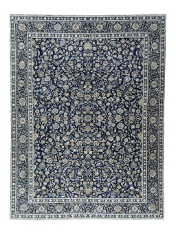 Full view of 2000s Kashan rug from Iran / Persia, 374 × 283 cm in Blue tones