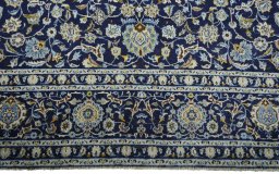 Full view of 2000s Kashan rug from Iran / Persia, 374 × 283 cm in Blue tones