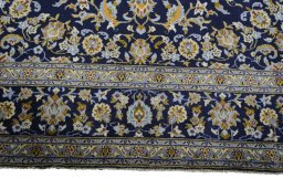 Full view of 2000s Kashan rug from Iran / Persia, 374 × 276 cm in Blue tones