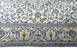 Close-up detail of 2000s Kashan rug from Iran / Persia showing Wool weave