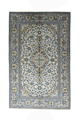 Full view of 2000s Kashan rug from Iran / Persia, 297 × 190 cm in Beige tones