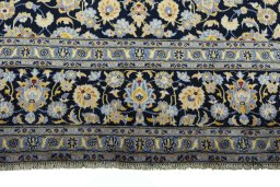 Full view of 2000s Kashan rug from Iran / Persia, 413 × 295 cm in Blue tones