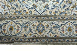 Full view of 2000s Kashan rug from Iran / Persia, 296 × 194 cm in Beige tones