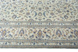 Full view of 2000s Kashan rug from Iran / Persia, 404 × 288 cm in Beige tones