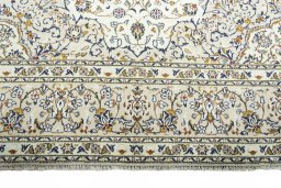Full view of 2000s Kashan rug from Iran / Persia, 354 × 245 cm in Beige tones