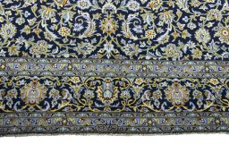 Full view of 2000s Kashan rug from Iran / Persia, 405 × 302 cm in Blue tones