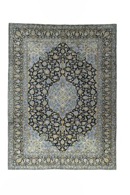 Full view of 2000s Kashan rug from Iran / Persia, 401 × 302 cm in Blue tones