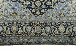 Full view of 2000s Kashan rug from Iran / Persia, 401 × 302 cm in Blue tones