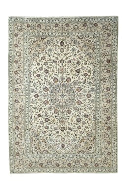 Full view of 2000s Kashan rug from Iran / Persia, 351 × 246 cm in Beige tones
