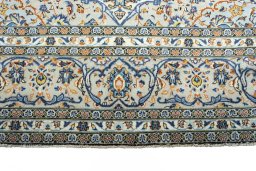 Full view of 2000s Kashan rug from Iran / Persia, 350 × 243 cm in Beige tones