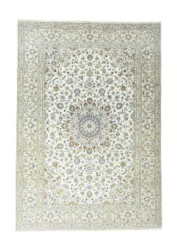 Full view of New Kashan rug from Iran / Persia, 350 × 245 cm in Beige tones