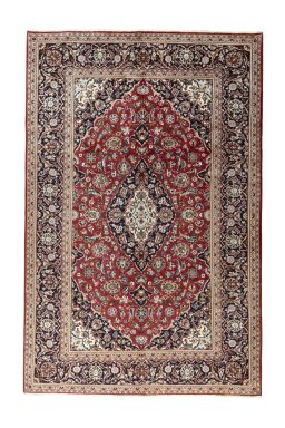 Full view of 2000s Kashan rug from Iran / Persia, 301 × 196 cm in Red tones