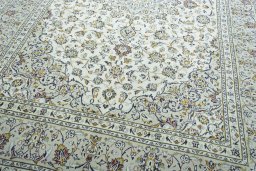 Close-up detail of 2000s Kashan rug from Iran / Persia showing Wool weave
