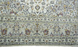 Full view of 2000s Kashan rug from Iran / Persia, 356 × 245 cm in Beige tones