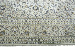 Full view of 2000s Kashan rug from Iran / Persia, 351 × 249 cm in Beige tones