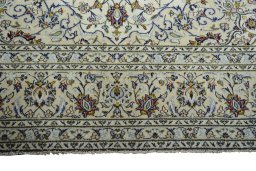 Full view of 2000s Kashan rug from Iran / Persia, 351 × 239 cm in Beige tones