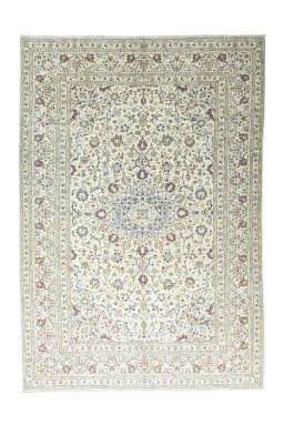 Full view of 2000s Kashan rug from Iran / Persia, 346 × 238 cm in Beige tones