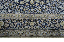 Full view of 2000s Kashan rug from Iran / Persia, 415 × 311 cm in Blue tones