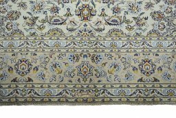Full view of 2000s Kashan rug from Iran / Persia, 406 × 301 cm in Green tones