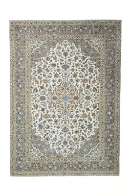 Full view of 2000s Kashan rug from Iran / Persia, 341 × 242 cm in Beige tones