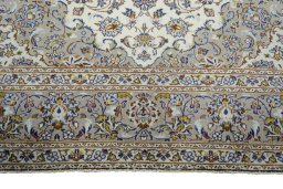 Full view of 2000s Kashan rug from Iran / Persia, 341 × 242 cm in Beige tones
