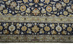 Full view of 2000s Kashan rug from Iran / Persia, 424 × 310 cm in Blue tones