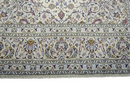 Full view of 2000s Kashan rug from Iran / Persia, 368 × 242 cm in Beige tones