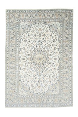 Full view of New Kashan rug from Iran / Persia, 349 × 241 cm in Beige tones