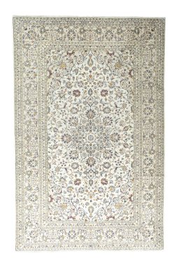 Full view of 2000s Kashan rug from Iran / Persia, 298 × 192 cm in Beige tones