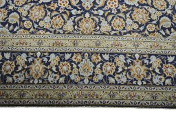 Full view of 2000s Kashan rug from Iran / Persia, 426 × 301 cm in Blue tones
