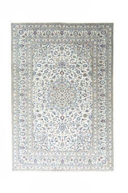 Full view of 2000s Kashan rug from Iran / Persia, 353 × 245 cm in Beige tones