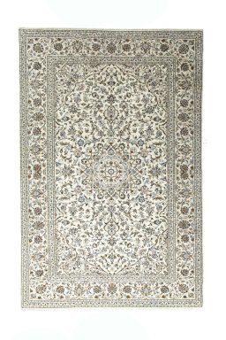 Full view of 2000s Kashan rug from Iran / Persia, 310 × 204 cm in Beige tones