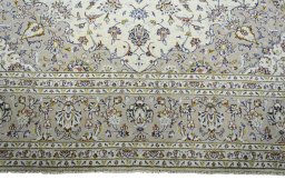 Full view of 2000s Kashan rug from Iran / Persia, 347 × 240 cm in Beige tones