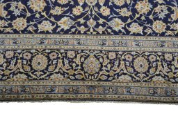 Full view of 2000s Kashan rug from Iran / Persia, 386 × 270 cm in Blue tones