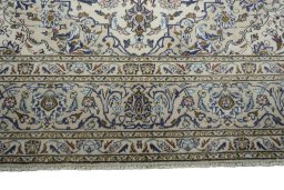 Full view of 2000s Kashan rug from Iran / Persia, 398 × 293 cm in Beige tones