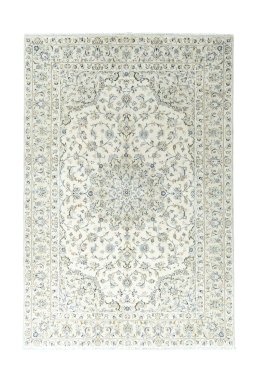 Full view of New Kashan rug from Iran / Persia, 293 × 198 cm in Beige tones