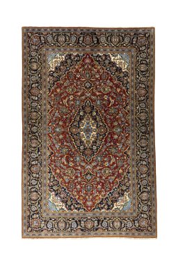 Full view of 2000s Kashan rug from Iran / Persia, 222 × 140 cm in Red tones
