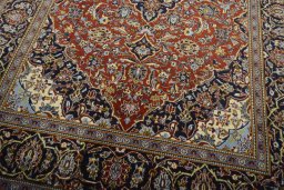 Close-up detail of 2000s Kashan rug from Iran / Persia showing Cork weave